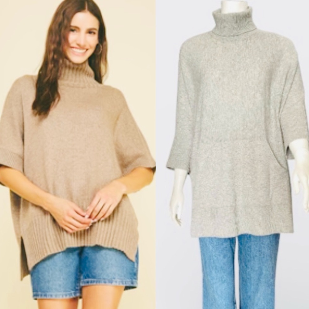 Michael M.Kors  💯%Cashmere Gray Turtleneck Poncho Sweater Size L